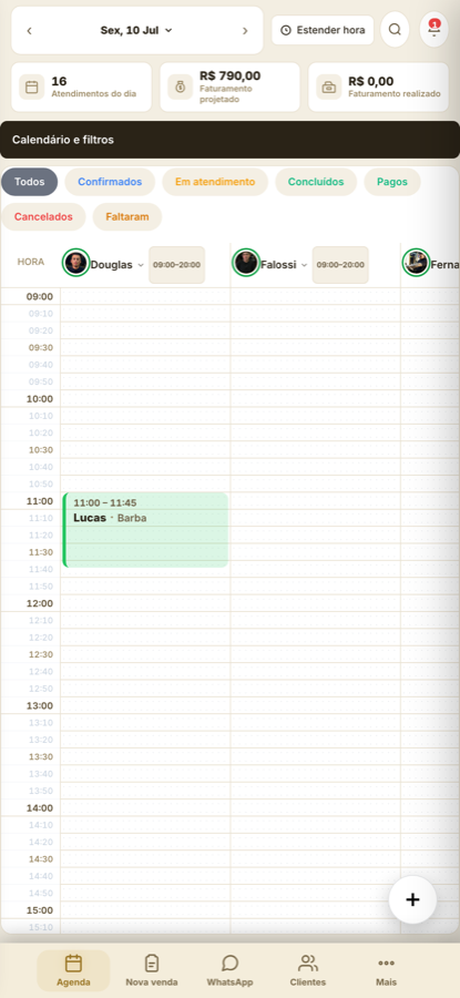 Agenda do dia do Billens no celular